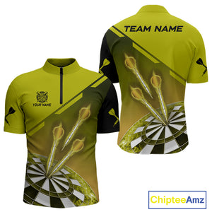 Personalized Yellow Dart Jerseys Polo & Quarter Zip Shirt For Men Custom Dart Shirts Team Uniform TDM4753