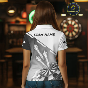 Personalized White And Grey Dart Jersey Polo & 1/4 Zip For Women Custom Dart Shirts Team Uniform TDM4754
