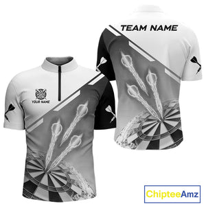 Personalized White And Grey Dart Jersey Polo & 1/4 Zip For Men Custom Dart Shirts Team Uniform TDM4754