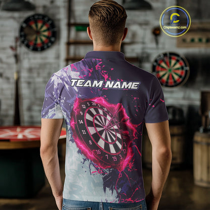 Pink And Purple Grunge Darts Polo & Quarter Zip Custom Darts Shirt For Men, Darts Team Jersey TDM4978