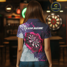 Load image into Gallery viewer, Pink And Purple Grunge Darts Polo &amp; Quarter Zip Custom Darts Shirt For Women, Darts Team Jersey TDM4978