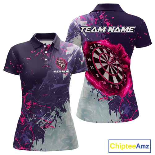 Pink And Purple Grunge Darts Polo & Quarter Zip Custom Darts Shirt For Women, Darts Team Jersey TDM4978