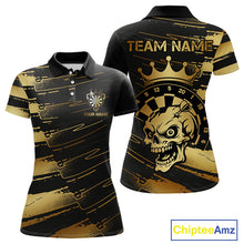 Load image into Gallery viewer, Black And Gold Funny Skull Crown Darts Shirt For Women Custom Dart Jerseys Team Polo &amp; Quarter Zip TDM5168