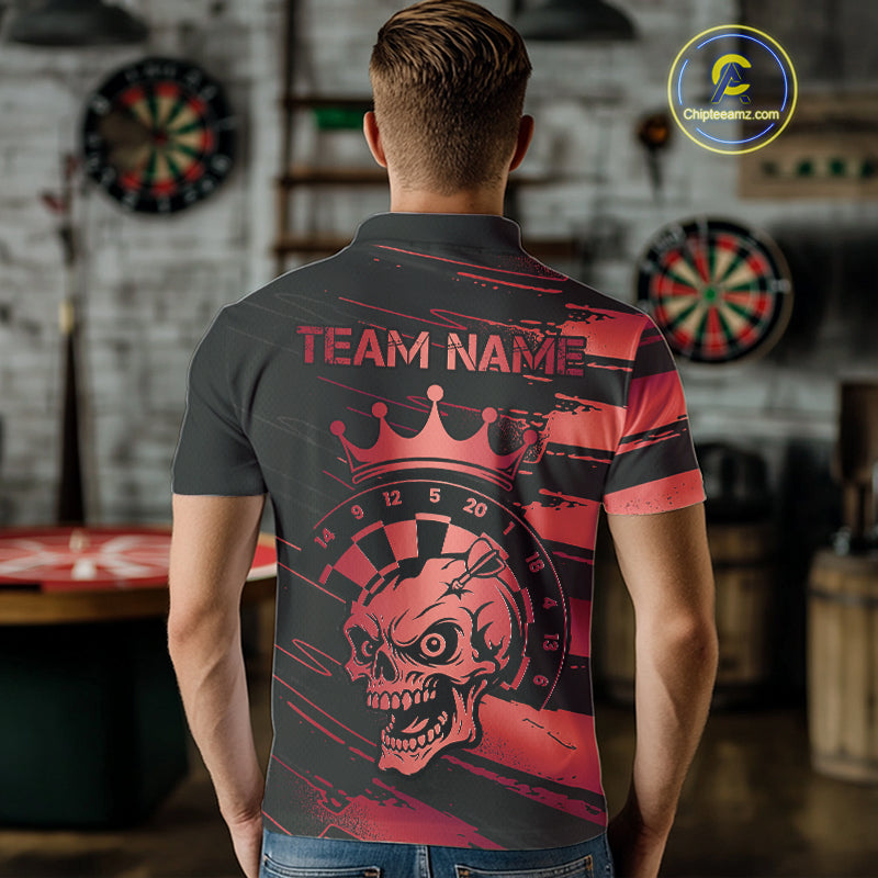 Black And Red Funny Skull Crown Darts Shirt For Men Custom Dart Jerseys Team Polo & Quarter Zip TDM5169