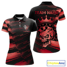 Load image into Gallery viewer, Black And Red Funny Skull Crown Darts Shirt For Women Custom Dart Jerseys Team Polo &amp; Quarter Zip TDM5169