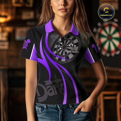 Black And Purple Darts Jersey For Women Custom Team Polo & Quarter Zip Darts Shirt Uniform TDM5412
