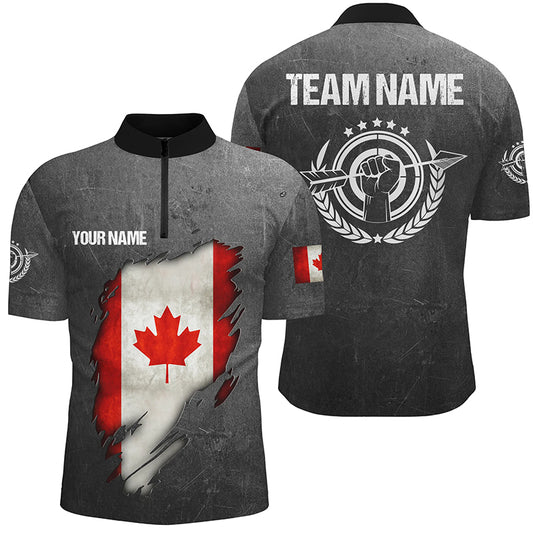 Personalized Grunge Canada Archery Men Quarter-Zip Shirts, Canadian Flag Shirts For Archer TDM1385