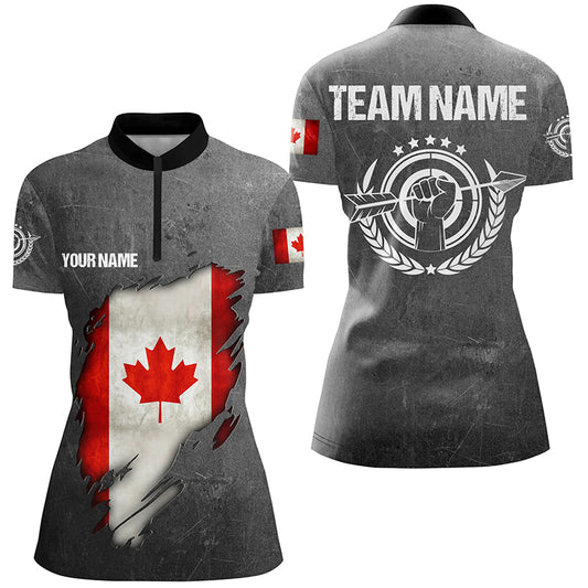 Personalized Grunge Canada Archery Women Quarter-Zip Shirts, Canadian Flag Shirts For Archer TDM1385