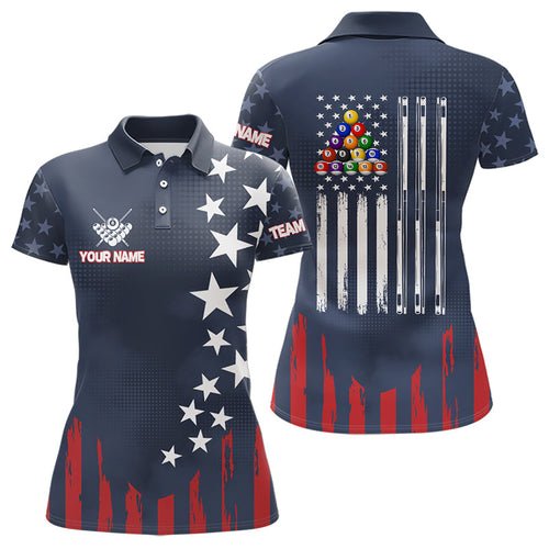 Personalized American Flag Blue Navy Billiard Shirt For Women Custom Patriotic Billiard Pool Jerseys TDM3404