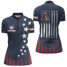 Load image into Gallery viewer, Personalized American Flag Blue Navy Billiard Shirt For Women Custom Patriotic Billiard Pool Jerseys TDM3404