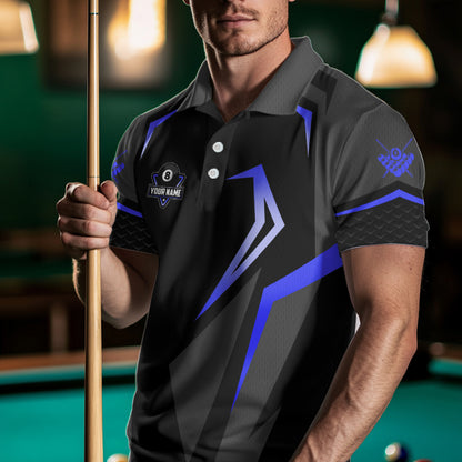 Personalized 8 Ball Pool Billiard Balls Polo & 1/4 Zip For Men Custom Team Billiard Jersey | Blue TDM3535