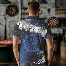 Load image into Gallery viewer, Custom Blue Grunge Darts Shirt With Pocket Option For Men, Dart Team Jersey TDM3538