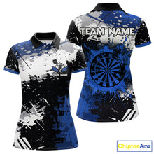 Load image into Gallery viewer, Custom Blue Grunge Darts Shirt With Pocket Option For Women, Dart Team Jersey TDM3538