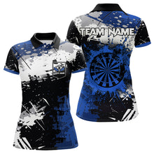 Load image into Gallery viewer, Custom Blue Grunge Darts Shirt With Pocket Option For Women, Dart Team Jersey TDM3538