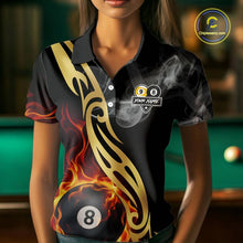 Load image into Gallery viewer, 8 Ball &amp; 9 Ball Flame Smoke Tribal Billiard Shirt For Women Custom Pool Team Jersey Polo &amp; 1/4 Zip TDM5907