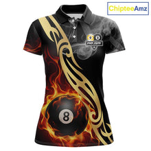 Load image into Gallery viewer, 8 Ball &amp; 9 Ball Flame Smoke Tribal Billiard Shirt For Women Custom Pool Team Jersey Polo &amp; 1/4 Zip TDM5907