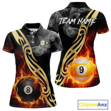 Load image into Gallery viewer, 8 Ball &amp; 9 Ball Flame Smoke Tribal Billiard Shirt For Women Custom Pool Team Jersey Polo &amp; 1/4 Zip TDM5907