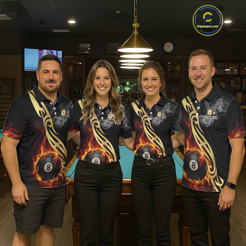8 Ball & 9 Ball Flame Smoke Tribal Billiard Shirt For Men Custom Pool Team Jersey Polo & 1/4 Zip TDM5907