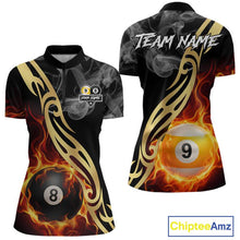 Load image into Gallery viewer, 8 Ball &amp; 9 Ball Flame Smoke Tribal Billiard Shirt For Women Custom Pool Team Jersey Polo &amp; 1/4 Zip TDM5907