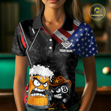 Load image into Gallery viewer, Funny Beer US Flag 8 Ball Pool Billiard Shirt For Women Custom Billiard Team Jersey Polo &amp; 1/4 Zip TDM6047