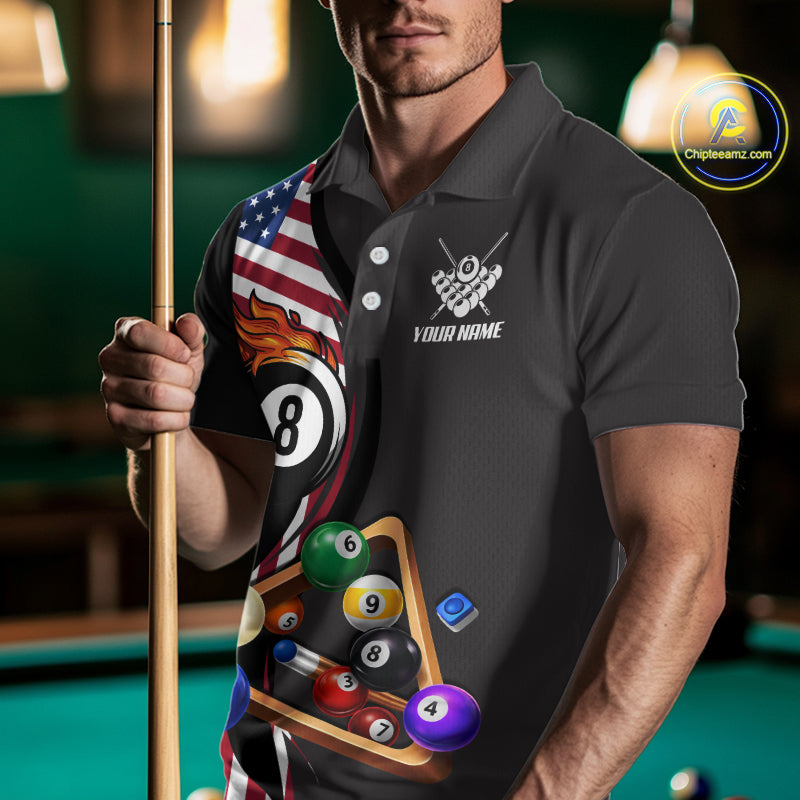 Personalized American Flag Pool Balls Billiard Shirt For Men, 8 Ball Jersey Team Polo & 1/4 Zip TDM6050