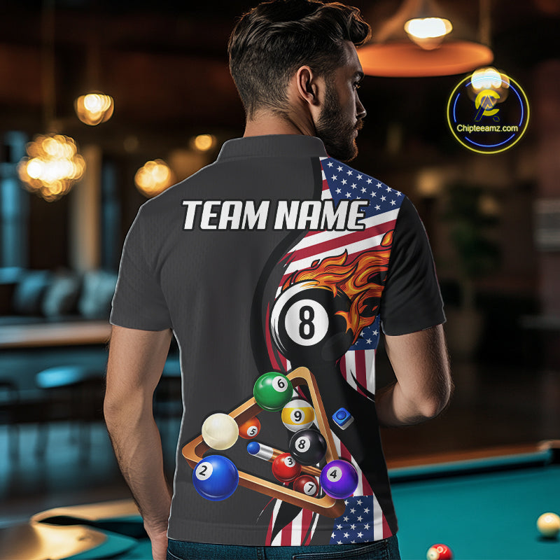 Personalized American Flag Pool Balls Billiard Shirt For Men, 8 Ball Jersey Team Polo & 1/4 Zip TDM6050