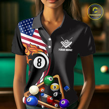 Load image into Gallery viewer, Personalized American Flag Pool Balls Billiard Shirt For Women, 8 Ball Jersey Team Polo &amp; 1/4 Zip TDM6050