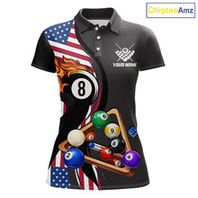 Load image into Gallery viewer, Personalized American Flag Pool Balls Billiard Shirt For Women, 8 Ball Jersey Team Polo &amp; 1/4 Zip TDM6050