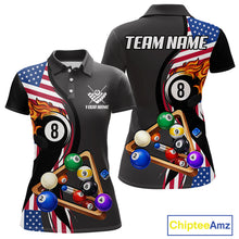 Load image into Gallery viewer, Personalized American Flag Pool Balls Billiard Shirt For Women, 8 Ball Jersey Team Polo &amp; 1/4 Zip TDM6050