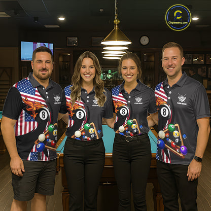 Personalized American Flag Pool Balls Billiard Shirt For Men, 8 Ball Jersey Team Polo & 1/4 Zip TDM6050