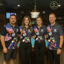 Load image into Gallery viewer, Personalized American Flag Pool Balls Billiard Shirt For Women, 8 Ball Jersey Team Polo &amp; 1/4 Zip TDM6050
