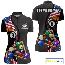 Load image into Gallery viewer, Personalized American Flag Pool Balls Billiard Shirt For Women, 8 Ball Jersey Team Polo &amp; 1/4 Zip TDM6050