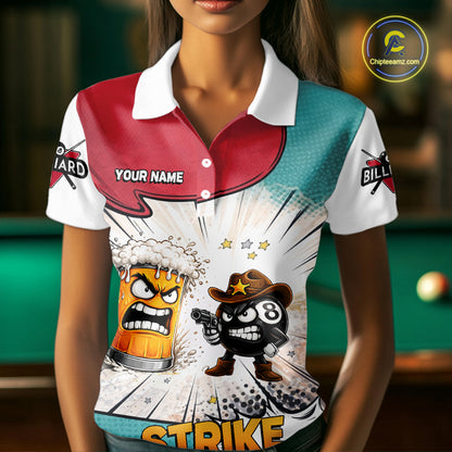 Funny Beer 8 Ball Billiard Shirt For Women Custom Pool Team Jersey Polo & 1/4 Zip, Billiard Outfit TDM6053