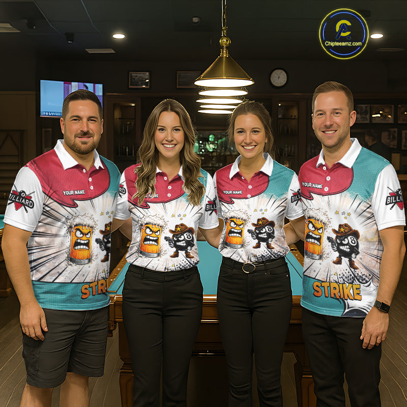 Funny Beer 8 Ball Billiard Shirt For Men Custom Pool Team Jersey Polo & 1/4 Zip, Billiard Outfit TDM6053