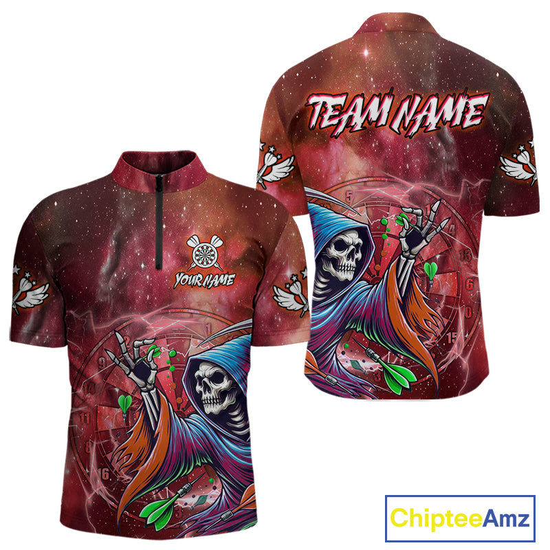 Grim Reaper Red Galaxy Funny Dart Shirts For Men Custom Darts Jerseys Outfit, Darts Gifts TDM3880