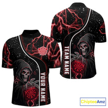 Load image into Gallery viewer, Personalized Red Darts Lightning Grim Reaper Polo &amp; 1/4 Zip, Darts Shirt For Men, Dart Team Jersey TDM6307