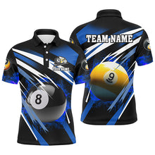 Load image into Gallery viewer, Billiard 8 Ball &amp; 9 Ball Fire Men Polo &amp; Quarter-Zip Shirt Custom Billiard Jersey Attire |Blue TDM1596