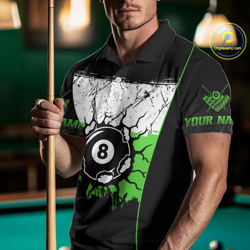 Personalized Green Funny Break 8 Ball Grunge Billiard Shirt For Men Custom Pool Team Jersey TDM4339