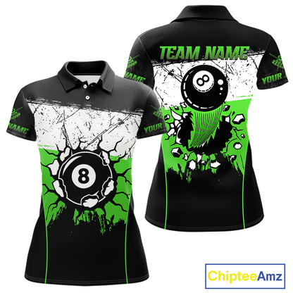 Personalized Green Funny Break 8 Ball Grunge Billiard Shirt For Women Custom Pool Team Jersey TDM4339