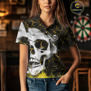 Personalized Yellow 3D Fire Crack Skull Dart Shirts Custom Scary Dart Shirts For Women Dart Jersey TDM4761