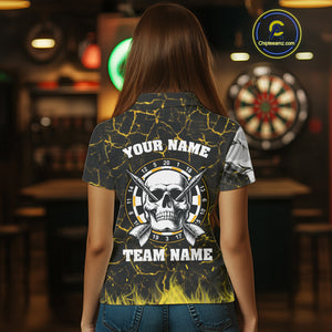 Personalized Yellow 3D Fire Crack Skull Dart Shirts Custom Scary Dart Shirts For Women Dart Jersey TDM4761