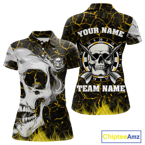 Personalized Yellow 3D Fire Crack Skull Dart Shirts Custom Scary Dart Shirts For Women Dart Jersey TDM4761