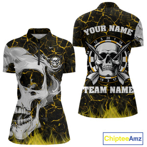 Personalized Yellow 3D Fire Crack Skull Dart Shirts Custom Scary Dart Shirts For Women Dart Jersey TDM4761