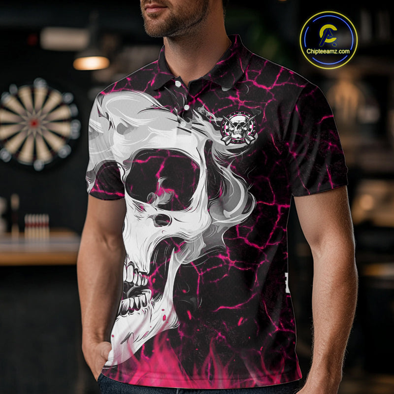Personalized Pink 3D Fire Crack Skull Dart Shirts Custom Scary Dart Shirts For Men Dart Jersey TDM4762