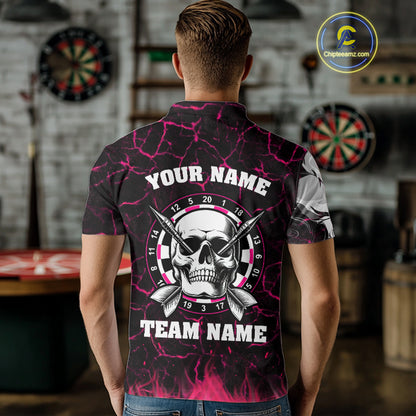 Personalized Pink 3D Fire Crack Skull Dart Shirts Custom Scary Dart Shirts For Men Dart Jersey TDM4762