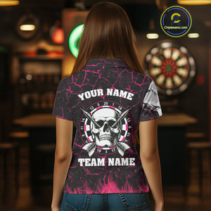 Personalized Pink 3D Fire Crack Skull Dart Shirts Custom Scary Dart Shirts For Women Dart Jersey TDM4762