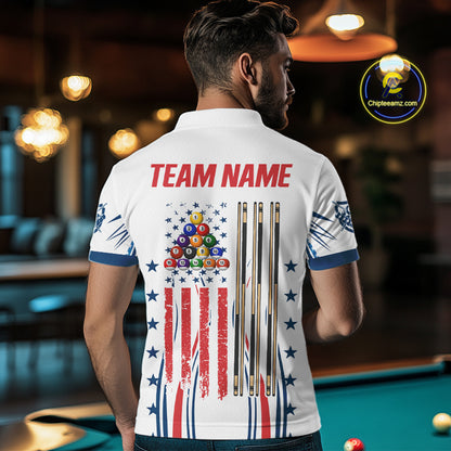 Patriotic American Flag 8 Ball Billiard Shirt For Men Custom Pool Team Jerseys Polo & Quarter Zip TDM4769