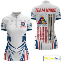 Load image into Gallery viewer, Patriotic American Flag 8 Ball Billiard Shirt For Women Custom Pool Team Jerseys Polo &amp; Quarter Zip TDM4769