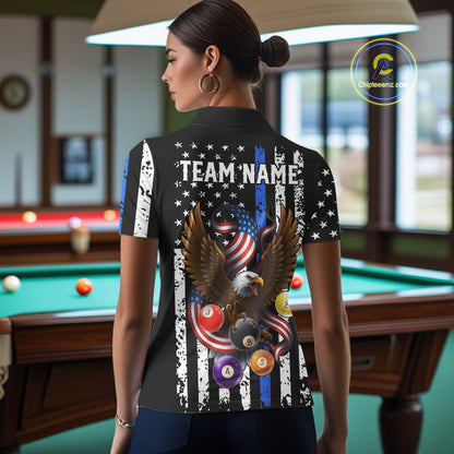 Billiard Eagle American Flag Stripes Pool Jersey For Women Custom Patriotic Billiard Team Shirt|Blue TDM4982