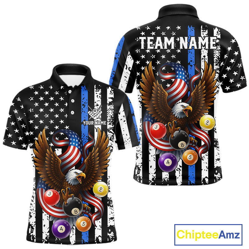 Billiard Eagle American Flag Stripes Pool Jersey For Men Custom Patriotic Billiard Team Shirt|Blue TDM4982